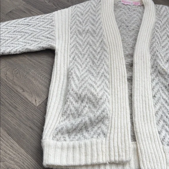 Capriccio |Vintage Off White and Gray Chevron Open-Front Knit Cardigan Sz Medium - Picture 6 of 12